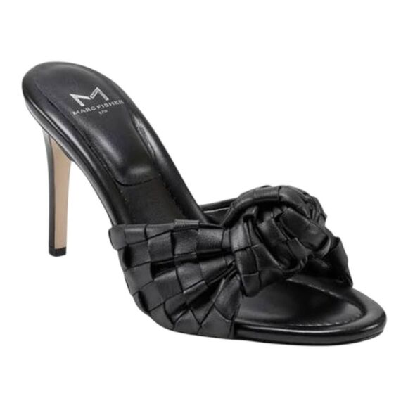 Marc Fisher Shoes - MARC FISHER Janna Knotted Woven Heeled Sandal in Black Leather Size 9.5 NEW